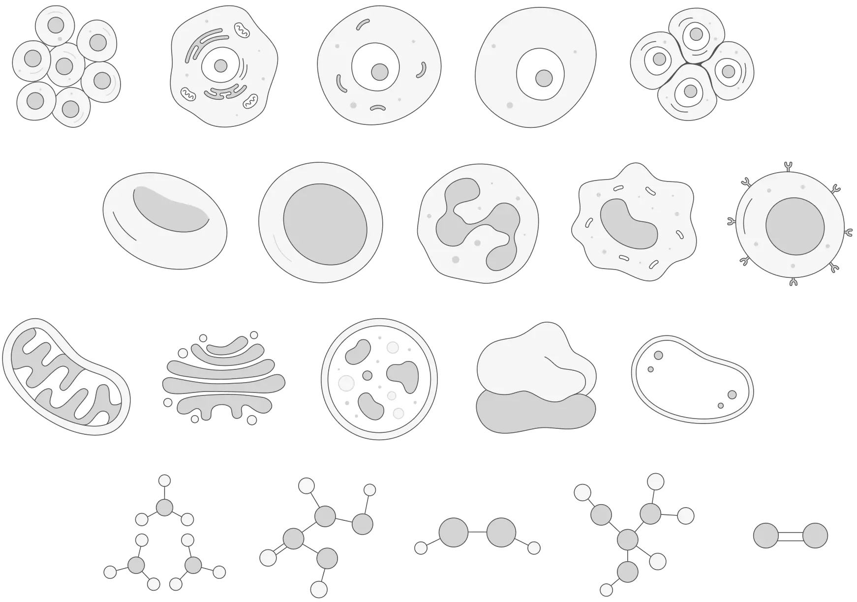 A grid of grayscale biotech specimen illustrations